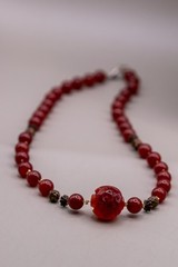 Vintage Carnelian Agate Beaded Necklace Carved Focal Art Deco Revival 17”