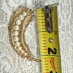 Crown Trifari Gold Tone Faux Pearl Brooch Signed
