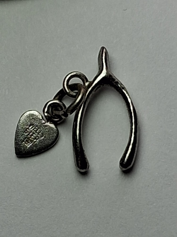 Vintage Wells Small Sterling Silver .925 “Good Luck” Wishbone Charm Pendant