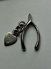 Vintage Wells Small Sterling Silver .925 “Good Luck” Wishbone Charm Pendant