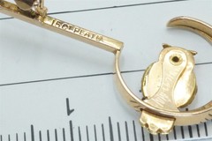 ANTIQUE ENGLISH VICTORIAN 15K GOLD PLATINUM RUBY OWL & MOON BROOCH c1900