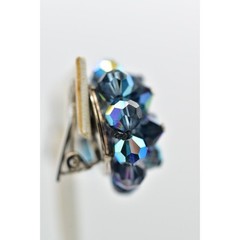 Vintage Crystal Clip On Earrings Deep Navy Blue AB Cluster Glamour 1950s A24
