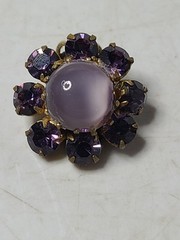 Vintage Signed Austria Purple Cabochon Rhinestone 3/4 Inch Clip Earrings