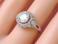 3Ct Art Deco Style Lab Created Diamond & Ruby Wedding 14K White Gold Finish Ring