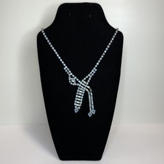 Vintage Silver Tone Baby Blue Rhinestone Asymmetrical Choker Necklace 14.5″