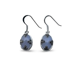 Blue Lace agate Lavender Color Sterling Silver Vintage Earrings With Marcasite