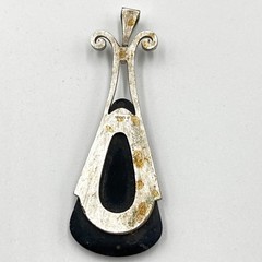 Vintage Avon Mid-Century Modern Silver Tone Black Onyx Style Teardrop Pendant