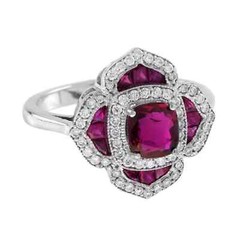 Art Deco Style 14K White Gold FN Lab Created Ruby Diamond Wedding Women’s Ring