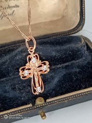 Vintage 1990-s 14 CT Rolled Gold Cross Pendant on Chain-Hallmarked 585 RG