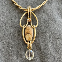 Vtg Jeff Lieb Wearable Art Choker Necklace Gold Tone Natural Stone W Crystals