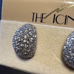 The Icing Rhinestone PAVE SILVER OVAL DOME Pierced EARRINGS New
