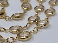 Champagne Crystal Bezel Necklace Gold Tone Vintage 17.5 Inches Sparkly!