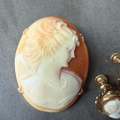 Vintage Cameo Brooch, Pendant Top & Earrings