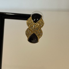 Roman Earrings X Criss Cross Rhinestones Black Enamel Gold Tone Pierced Vintage