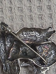 Signed SC Vintage Sterling Silver Wolves Howling At The Moon Brooch