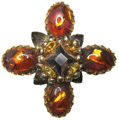 SCHREINER Amazing Tiger Striped Unusual Glass Stone Cross Vintage Pin Brooch