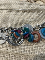 Vintage Artisan Crafted Coin Charm Bracelet Mixed Materials Estate Jewelry Boho