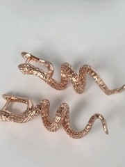Vintage 1990-s 14 Ct Rolled Gold Long Solid Snake Earrings-Hallmarked 585 RG