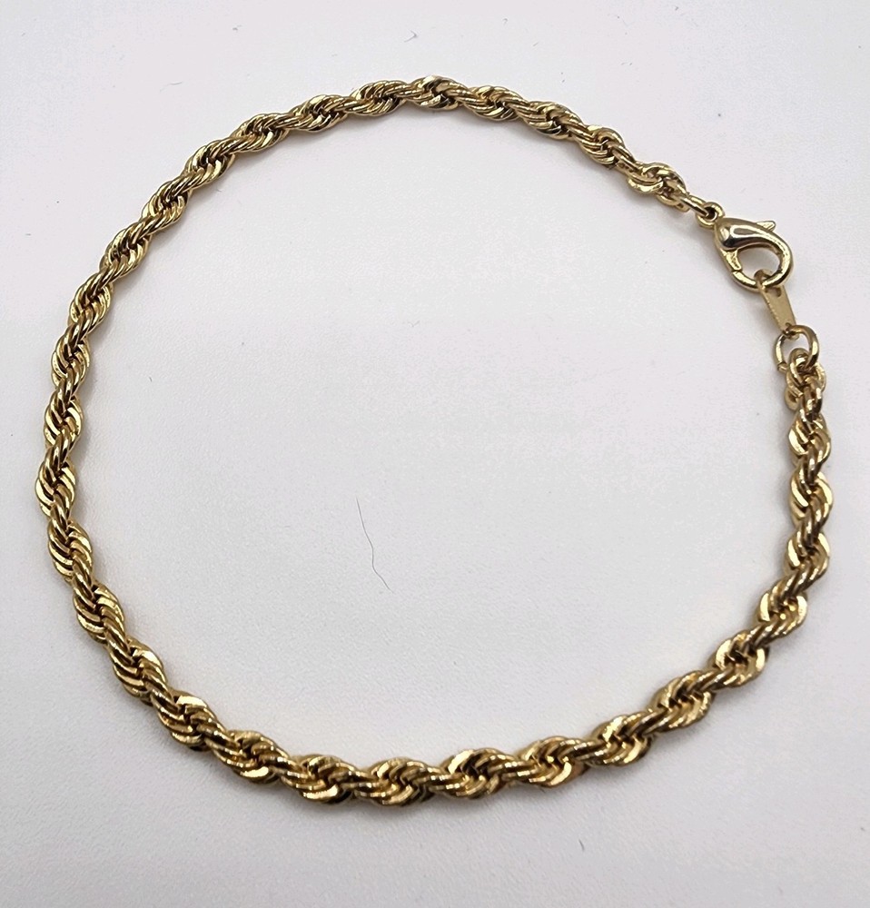 Vintage Gold Tone Twisted Triwl Rope Chain Elegant Bracelet 7.5” Jewelry Gift