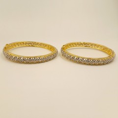 Traditional Indian Bangle Set 22K Gold Plated White CZ Bridal Wedding Jewelry