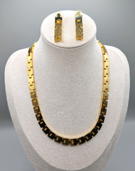 Vtg 80s Chunky Chain H Link Gold Tone Statement Necklace Pierced Earrings Set