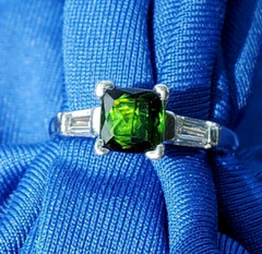 EARTH MINED TOURMALINE DIAMOND Deco Engagement Ring ORIGINAL PLATINUM Solitaire