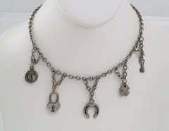 Vintage Pewter Lucky Charm Necklace