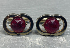 Vintage Double “O” Red Stone Yellow Gold Plated Cuff Links