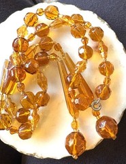 Art Deco Czech glass necklace faceted beads glass amber colored Hand knotted 24”