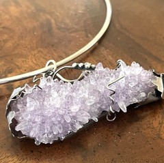 Vtg Arthur King Era MCM Brutalist Sterling Amethyst Druzy Statement Necklace