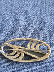 1980 German-Imported Oval Onyx & Marcasite 2.25″ Sterling Pin