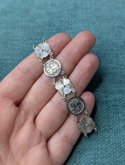 Vintage Good Luck Chinese Coin Silver Panel Bracelet 7.25″, 11.6g