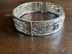 Ostby Barton OB Edwardian Filigree Bracelet Sterling Silver Blue Glass READ!