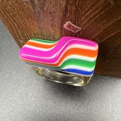 Acrylic/Resin Rings/Multi Stripe (8) and Orange w/Floral Design (9) /70s Style