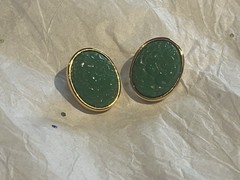 Avon Vintage Floral Green Lucite Stud Earrings Gold Tone, Faux Jade