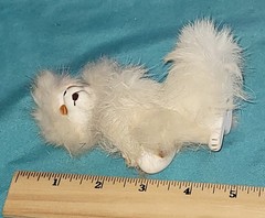 White Poodle Vintage Real Fur Attached Hand Painted Ceramic Home Or Office Decor