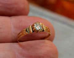 Antique Edwardian 14K Rose Gold .34ct Mine Cut Diamond Solitaire Ring Sz 8.4