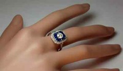 Art Deco Style Lab Created Diamond & Sapphire Wedding 14K White Gold Finish Ring
