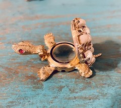 Vintage Baby Tooth Pearl TURTLE Hidden Locket Brooch Rhinestone Costume Jewelry