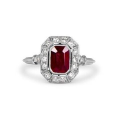 Vintage Art Deco Style Lab Created Red Ruby Engagement Wedding 925 Silver Ring