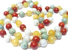 Vintage Chinese 14K Solid GOLD Multi-Color Jade 8mm Beads Necklace 28″, no clasp