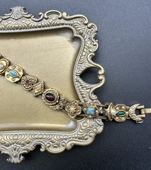 VTG Goldette Slide Bracelet Victorian Revival Multi Stone Crescent Moon