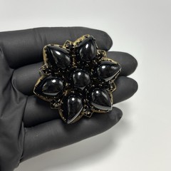 Vintage Brooch Pendant Teardrop Black Glass Cabochons Double Layered 2-1/8″ Long