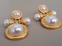 Kovonchy Faux Pearl Mogul Drop Earrings S925 Posts Gold Tone Statement