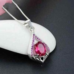 Art Deco Style Lab Created Diamond Ruby Any Occasion Pendant 14K White Gold FN