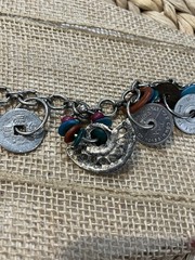 Vintage Artisan Crafted Coin Charm Bracelet Mixed Materials Estate Jewelry Boho