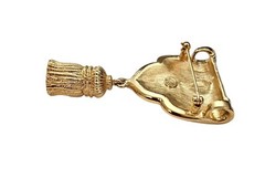 Crystalline Brooch, Black Enamel, Clear Crystal Shield Tassel Pin, Pendant L505