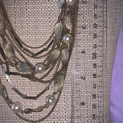 Multi 13 St Gold Tone Layered Necklace/Faux Pearls Bar Link,Curb Chains