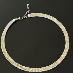 Vintage Sterling Silver Thick Mesh Collar Necklace | Adjustable 16–18.5”