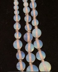 VTG CZECH Art Deco Graduated Blue OPALINE GLASS Triple Strand Festoon NECKLACE